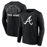 Atlanta Braves Monochrome Personalized Name & Number Long Sleeve T-Shirt - Black - MLB Sale