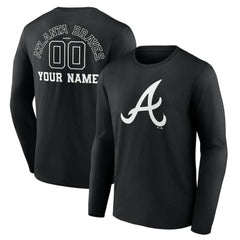 Atlanta Braves Monochrome Personalized Name & Number Long Sleeve T-Shirt - Black - MLB Sale