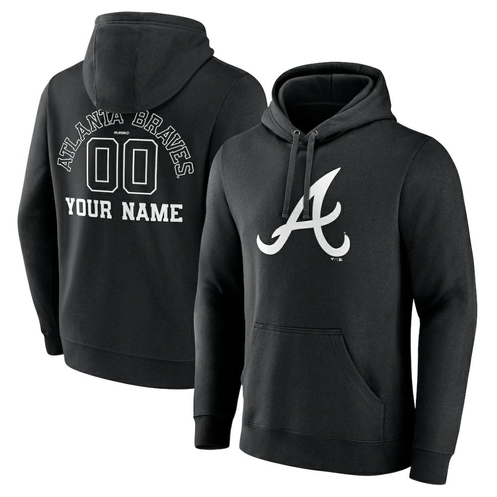 Atlanta Braves Monochrome Personalized Name & Number Pullover Hoodie - Black - MLB Online