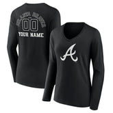 Atlanta Braves Women's Monochrome Personalized Name & Number Long Sleeve V-Neck T-Shirt - Black - MLB on Sale