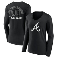 Atlanta Braves Women's Monochrome Personalized Name & Number Long Sleeve V-Neck T-Shirt - Black - MLB on Sale