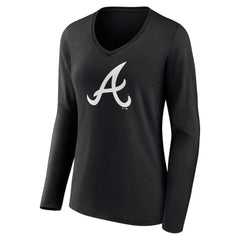 Atlanta Braves Women's Monochrome Personalized Name & Number Long Sleeve V-Neck T-Shirt - Black - MLB on Sale