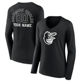 Baltimore Orioles Women's Monochrome Personalized Name & Number Long Sleeve V-Neck T-Shirt - Black - MLB Online