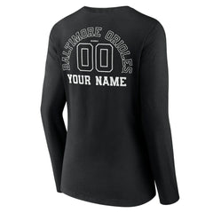 Baltimore Orioles Women's Monochrome Personalized Name & Number Long Sleeve V-Neck T-Shirt - Black - MLB Online
