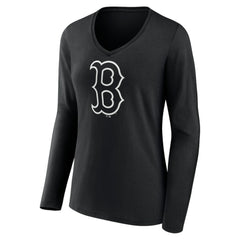 Boston Red Sox Women's Monochrome Personalized Name & Number Long Sleeve V-Neck T-Shirt - Black - MLB Discount