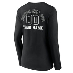 Boston Red Sox Women's Monochrome Personalized Name & Number Long Sleeve V-Neck T-Shirt - Black - MLB Discount