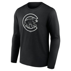 Chicago Cubs Monochrome Personalized Name & Number Long Sleeve T-Shirt - Black - MLB Lifestyle