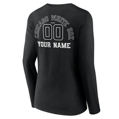 Chicago White Sox Women's Monochrome Personalized Name & Number Long Sleeve V-Neck T-Shirt - Black - MLB Lifestyle