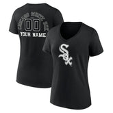 Chicago White Sox Women's Monochrome Personalized Name & Number V-Neck T-Shirt - Black - MLB Discount