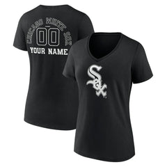 Chicago White Sox Women's Monochrome Personalized Name & Number V-Neck T-Shirt - Black - MLB Discount