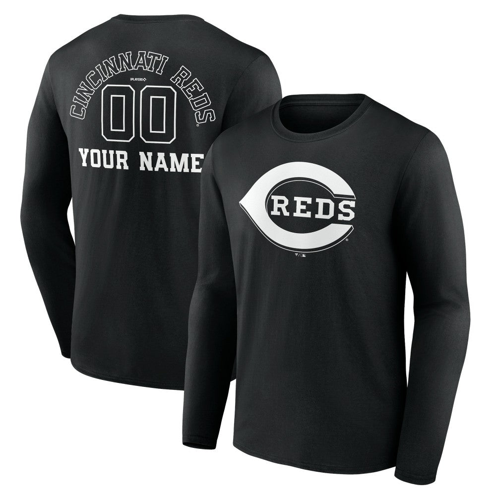 Cincinnati Reds Monochrome Personalized Name & Number Long Sleeve T-Shirt - Black - MLB Online