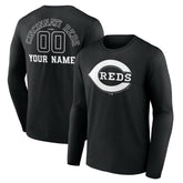 Cincinnati Reds Monochrome Personalized Name & Number Long Sleeve T-Shirt - Black - MLB Online