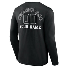 Cincinnati Reds Monochrome Personalized Name & Number Long Sleeve T-Shirt - Black - MLB Online