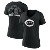 Cincinnati Reds Women's Monochrome Personalized Name & Number V-Neck T-Shirt - Black - MLB Online