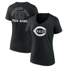 Cincinnati Reds Women's Monochrome Personalized Name & Number V-Neck T-Shirt - Black - MLB Online