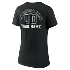 Cincinnati Reds Women's Monochrome Personalized Name & Number V-Neck T-Shirt - Black - MLB Online