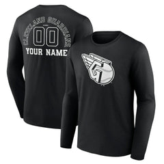 Cleveland Guardians Monochrome Personalized Name & Number Long Sleeve T-Shirt - Black - MLB Lifestyle