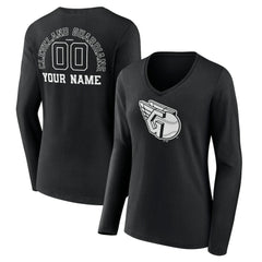 Cleveland Guardians Women's Monochrome Personalized Name & Number Long Sleeve V-Neck T-Shirt - Black - MLB Online