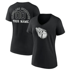 Cleveland Guardians Women's Monochrome Personalized Name & Number V-Neck T-Shirt - Black - MLB Lifestyle