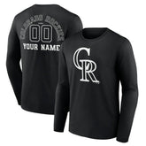 Colorado Rockies Monochrome Personalized Name & Number Long Sleeve T-Shirt - Black - MLB Sale