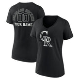 Colorado Rockies Women's Monochrome Personalized Name & Number V-Neck T-Shirt - Black - MLB Discount