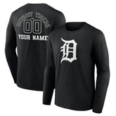 Detroit Tigers Monochrome Personalized Name & Number Long Sleeve T-Shirt - Black - MLB on Sale
