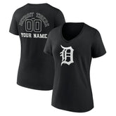 Detroit Tigers Women's Monochrome Personalized Name & Number V-Neck T-Shirt - Black - MLB Online