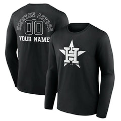 Houston Astros Monochrome Personalized Name & Number Long Sleeve T-Shirt - Black - MLB Sale