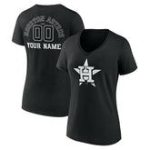 Houston Astros Women's Monochrome Personalized Name & Number V-Neck T-Shirt - Black - MLB Discount