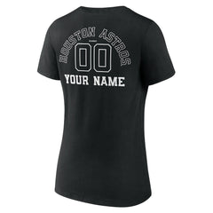 Houston Astros Women's Monochrome Personalized Name & Number V-Neck T-Shirt - Black - MLB Discount