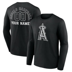 Los Angeles Angels Monochrome Personalized Name & Number Long Sleeve T-Shirt - Black - MLB Sale