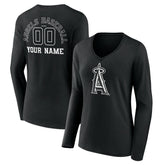Los Angeles Angels Women's Monochrome Personalized Name & Number Long Sleeve V-Neck T-Shirt - Black - MLB Discount