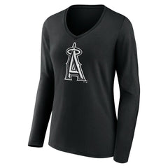 Los Angeles Angels Women's Monochrome Personalized Name & Number Long Sleeve V-Neck T-Shirt - Black - MLB Discount