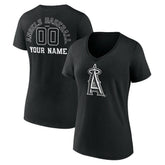 Los Angeles Angels Women's Monochrome Personalized Name & Number V-Neck T-Shirt - Black - MLB Sale
