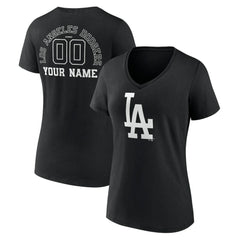 Los Angeles Dodgers Women's Monochrome Personalized Name & Number V-Neck T-Shirt - Black - MLB Sale