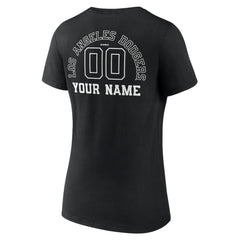 Los Angeles Dodgers Women's Monochrome Personalized Name & Number V-Neck T-Shirt - Black - MLB Sale