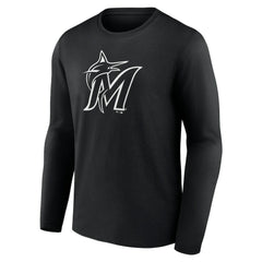 Miami Marlins Monochrome Personalized Name & Number Long Sleeve T-Shirt - Black - MLB on Sale