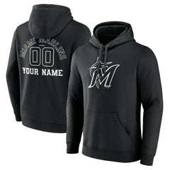 Miami Marlins Monochrome Personalized Name & Number Pullover Hoodie - Black - MLB Online
