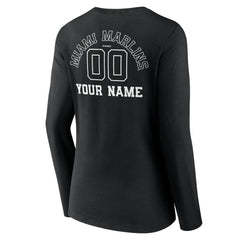 Miami Marlins Women's Monochrome Personalized Name & Number Long Sleeve V-Neck T-Shirt - Black - MLB Discount