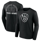 Milwaukee Brewers Monochrome Personalized Name & Number Long Sleeve T-Shirt - Black - MLB Discount