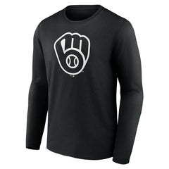 Milwaukee Brewers Monochrome Personalized Name & Number Long Sleeve T-Shirt - Black - MLB Discount