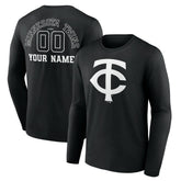 Minnesota Twins Monochrome Personalized Name & Number Long Sleeve T-Shirt - Black - MLB Lifestyle