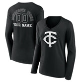 Minnesota Twins Women's Monochrome Personalized Name & Number Long Sleeve V-Neck T-Shirt - Black - MLB Online