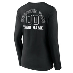 Minnesota Twins Women's Monochrome Personalized Name & Number Long Sleeve V-Neck T-Shirt - Black - MLB Online