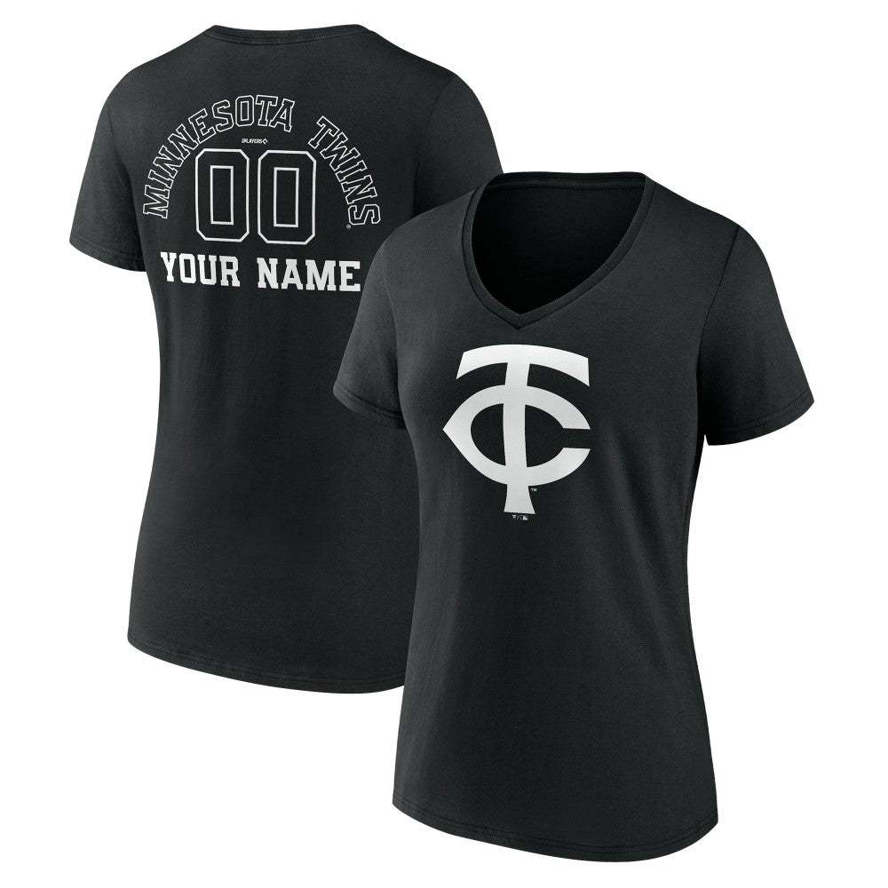 Minnesota Twins Women's Monochrome Personalized Name & Number V-Neck T-Shirt - Black - MLB on Sale