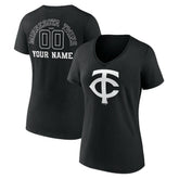 Minnesota Twins Women's Monochrome Personalized Name & Number V-Neck T-Shirt - Black - MLB on Sale