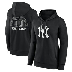 New York Yankees Women's Monochrome Personalized Name & Number Pullover Hoodie - Black - MLB Sale