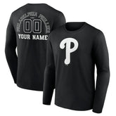 Philadelphia Phillies Monochrome Personalized Name & Number Long Sleeve T-Shirt - Black - MLB on Sale