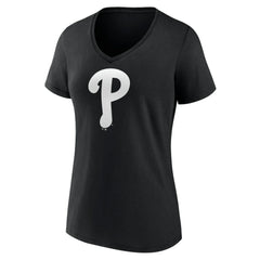Philadelphia Phillies Women's Monochrome Personalized Name & Number V-Neck T-Shirt - Black - MLB on Sale