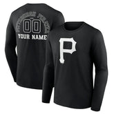 Pittsburgh Pirates Monochrome Personalized Name & Number Long Sleeve T-Shirt - Black - MLB Discount